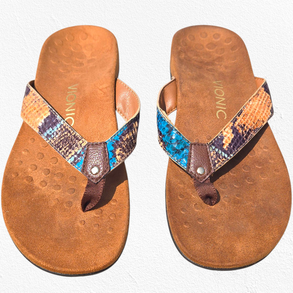 Vionic Snake Print Flip Flop Sandals Size 7 US Orthotic Arch Support Comfort - Picture 4 of 11